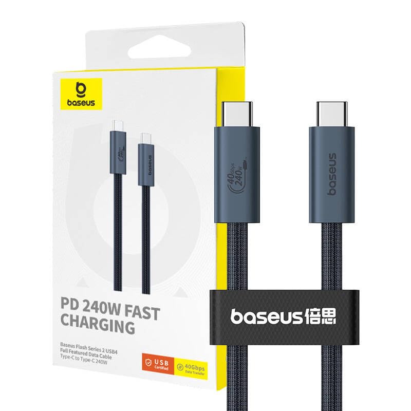 Baseus Flash 240W cable USB-C 1m negro de carga rápida para móvil y laptop 1