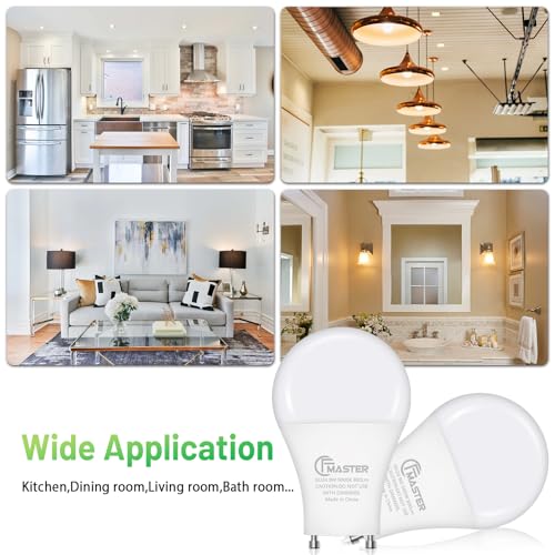 CFMASTER GU24 LED Light Bulb, 5000K Daylight, 9W(100W Equivalent), 800 Lumens, A19 Shape GU 24 LED Bulbs, Twist and Lock GU24 Pin Base with Two Prongs, Non-Dimmable, UL ETL Certificated(4-Pack)