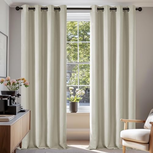 Image of Deconovo Energy Saving Eyelet Blackout Curtains Thermal Insulated Window Treatments Curtains for Nursery Light Beige 42 x 63 Inch 2 Panels