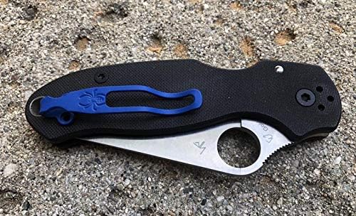 Blue Titanium Deep Carry Pocket Clip Made For Spyderco Para 3 Paramilitary 2 Manix 2 G10 and Native 5 G10 Knife