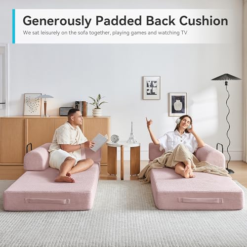 Image of Compression Sofa, Cloud Sectional Sofa,Sofa Bed, Boneless Modular Sectional Sofa with 2 Pillow, Comfy Fluffy Couch with Futon Bed, Perfect for Living Room, Small Space