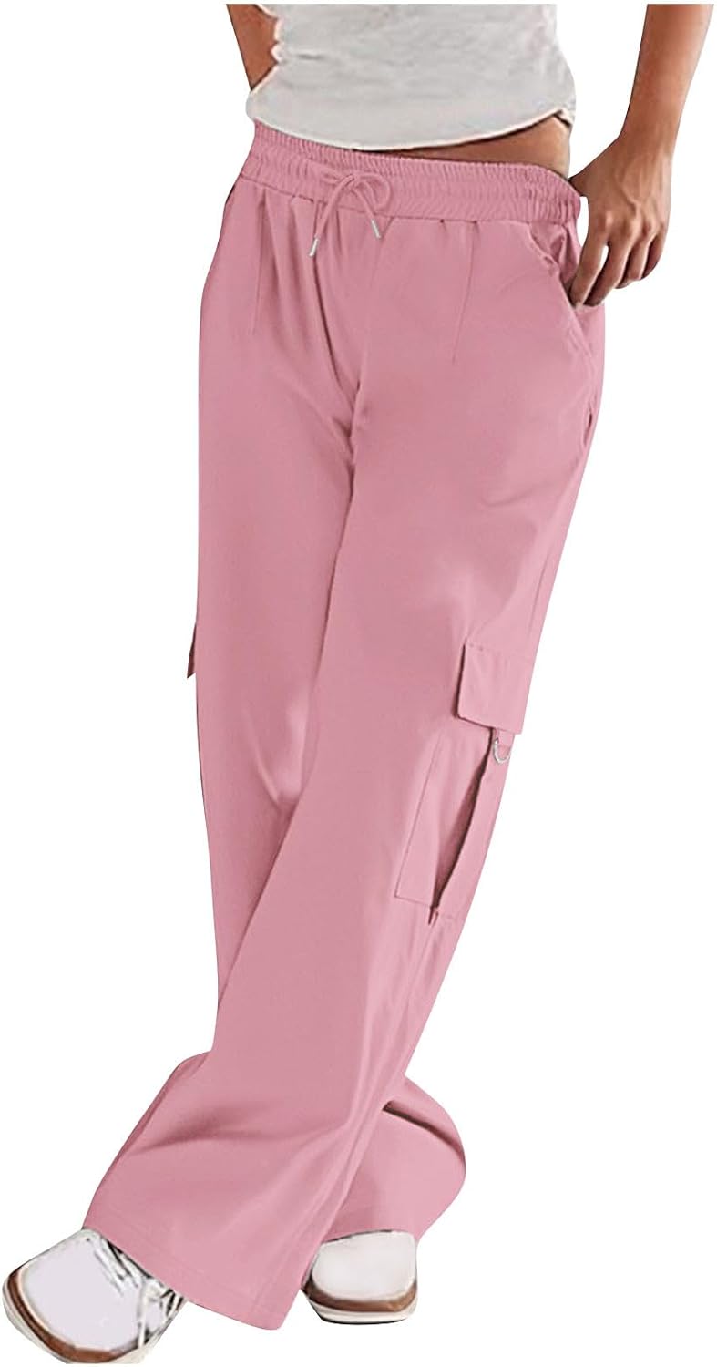 Women Cargo Hiking Pants Baggy Wide Leg Pant Straight Trouser Workout Athletic Joggers Lightweight Travel Streetwear