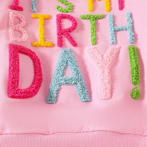 LUVCES Kleinkind Baby Mädchen Geburtstag Outfit Birthday Girl Buchstabenstickerei T-Shirt Tutu Tüllrock Set Kinder Geburtstagskleider Kleidung Rosa Langarm Sweatshirt 2-3 Jahre