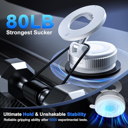 Image of CloudValley Magnetic Car Phone Holder, [360 Adjustable] Car Phone Holder, [Strongest Magnetic] Foldable Suction Car Holder for iPhone MagSafe Series and All Phones,White