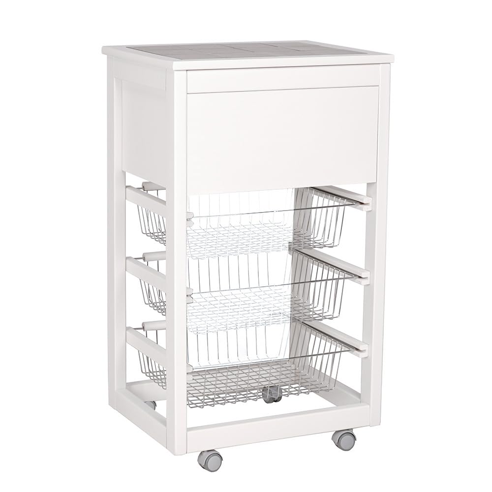 Carrello Portafrutta Con Cassetto - Bianco, Legno Massello, 83x47x37 Cm - Foto 5