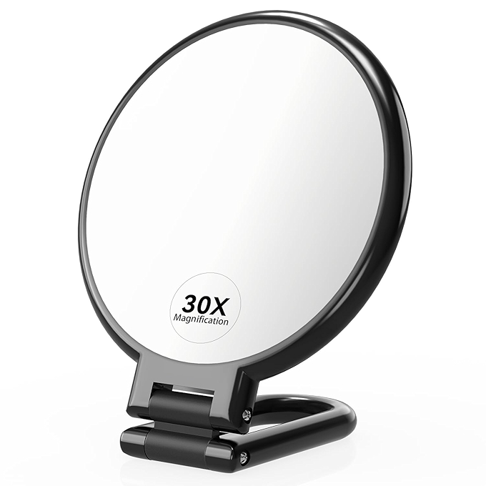 Auxmir 30倍放大双面手持化妆镜(黑色)