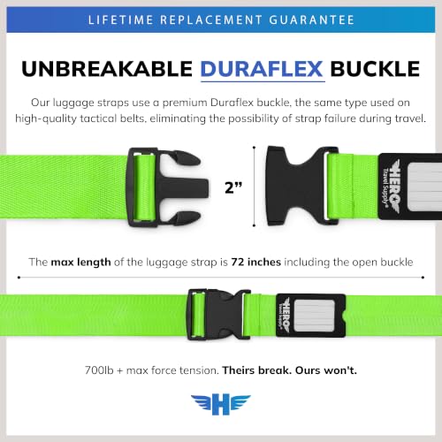 Image of Hero Luggage Straps for Suitcases (2-Pack) Heavy-Duty Adjustable Luggage Belt with Duraflex Buckle & Built-in Luggage Tag - Checked Bag & Carry-on Travel Essentials