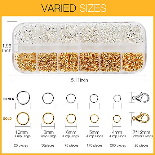 Jump Rings, Ygdz 1160Pcs Jewelry Jump Rings With 40Pcs Lobster Claw Clasps, Gold And Silver Open Jump Rings 4Mm 5Mm 6Mm 8Mm 10Mm, Necklace Repair Jewelry Making Supplies #TOP1