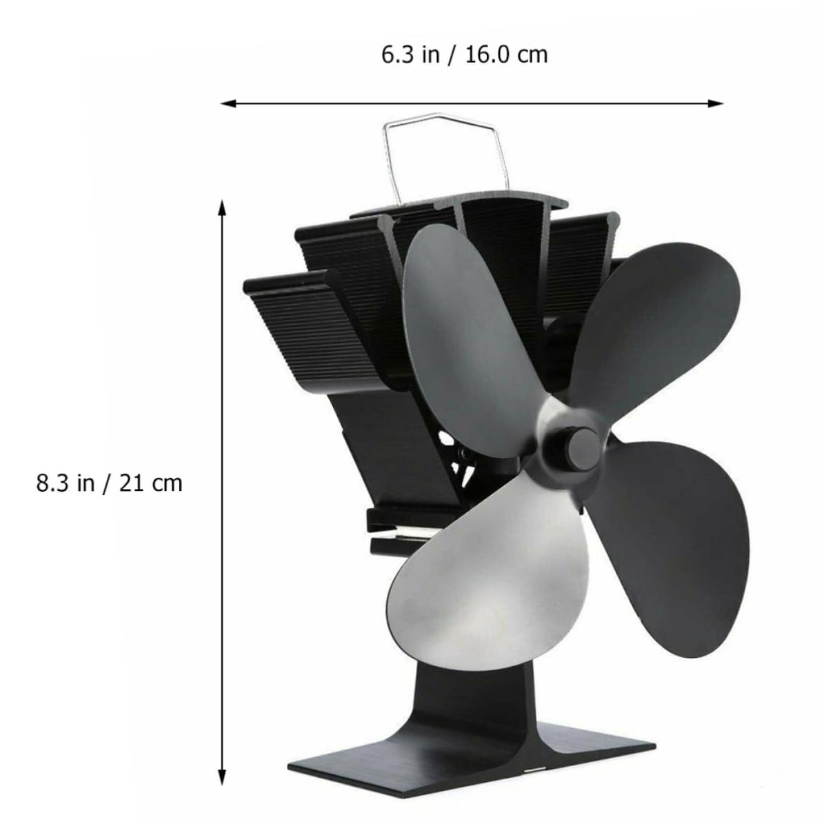 Ventilatore per Stufa a Legna Termico, 4 Pale, Alluminio Anodizzato Nero