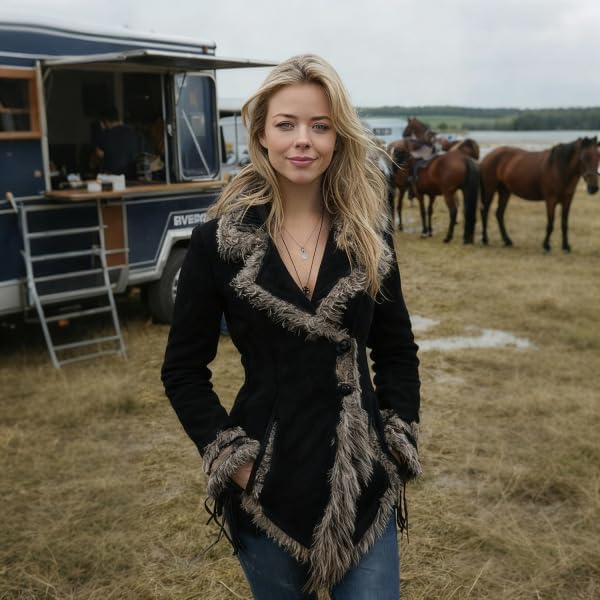 utcoco Women's Retro Suede Jacket with Faux Fur Lapel Collar Beggar Style Jacket for Women - Image 7