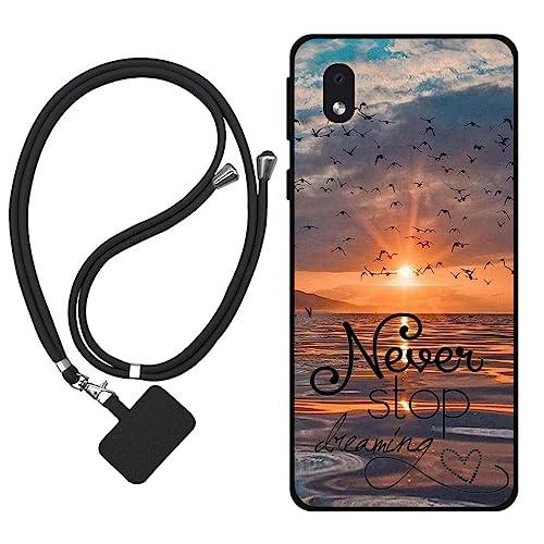 Sunrive Funda Compatible con Samsung Galaxy M01 Core,Slim Fit Gel Mate Carcasa Case Bumper de Impactos y Anti-Arañazos Espalda Cover (Mar,Sol,Gaviotas)+1 X Correa Universal