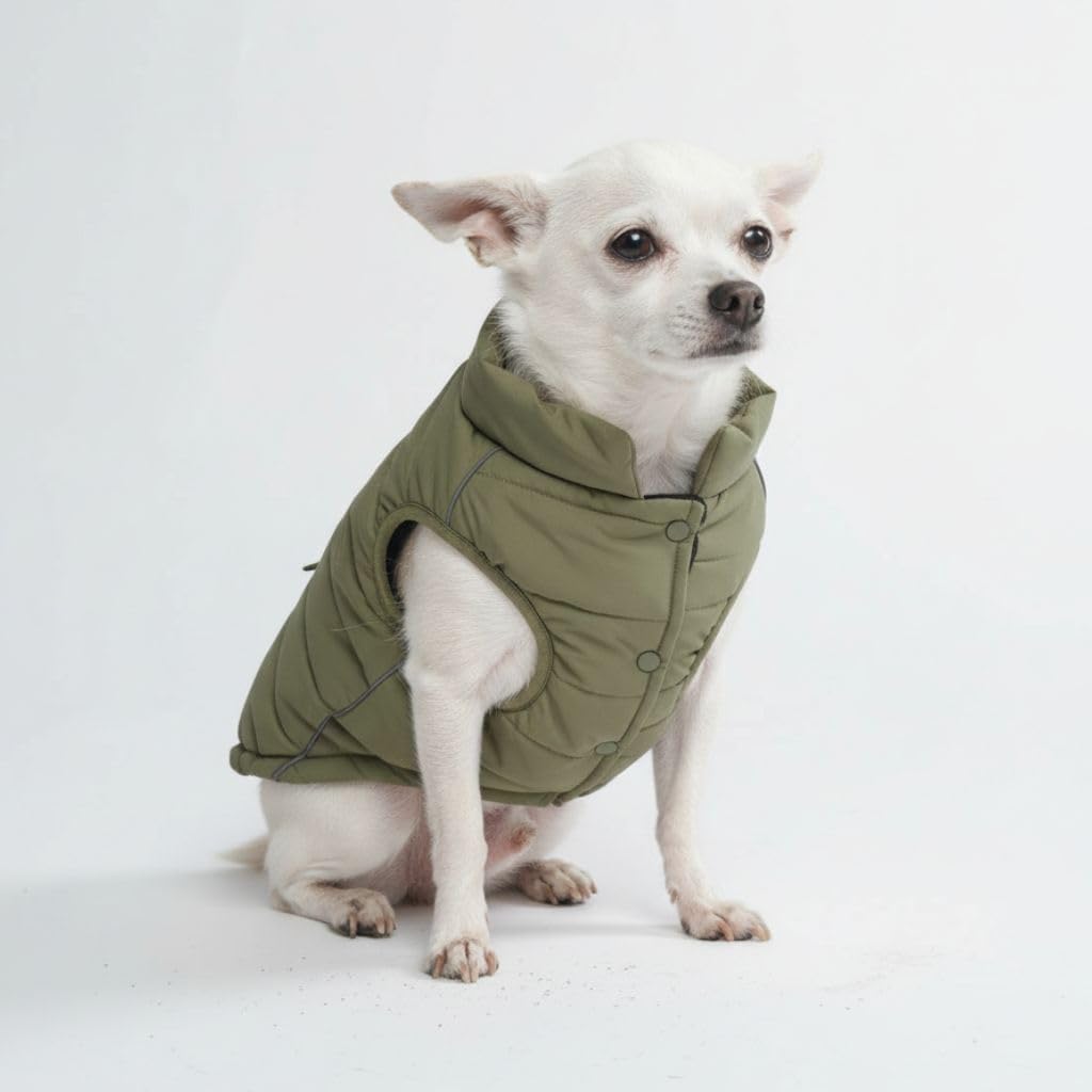Spark Paws Dog Winter Jacket, Water-Resistant Coat, Warm Reflective Windproof Fleece-Interior, for Medium and Large Dogs - Olive - L
