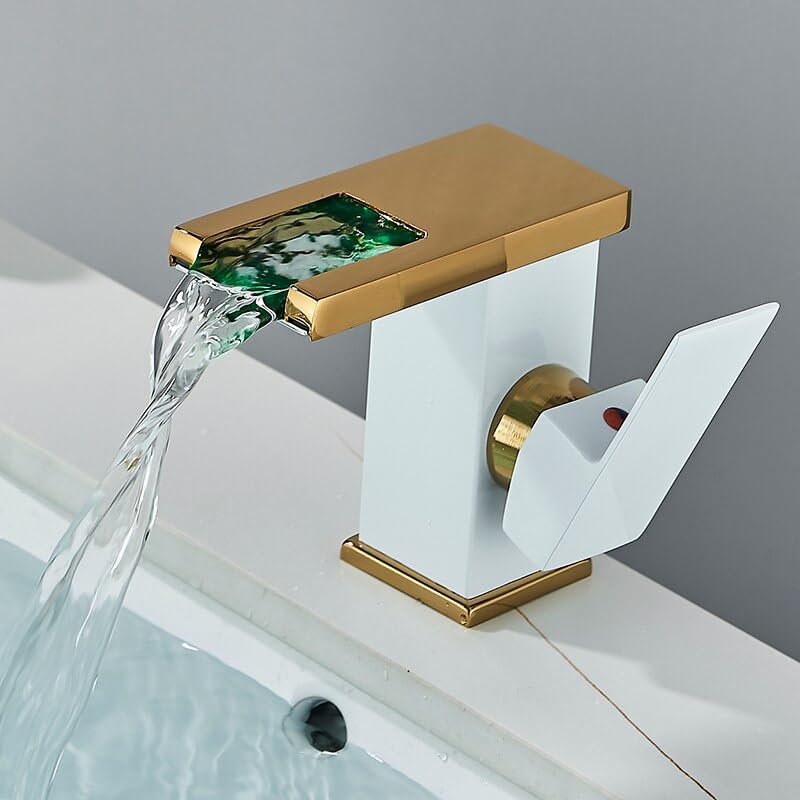 Robinet de lavabo mitigeur cascade LED de luxe pour vasque haute