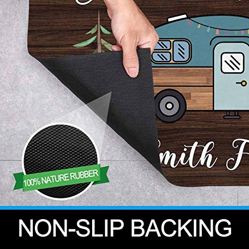 Personalized Camper Doormat Our Happy Place Custom Camping, Rv Door Mat With Family Name 24" X 16" Indoor Outdoor Funny Entrance Camp Welcome Door Mat Area Rug Decor #TOP3