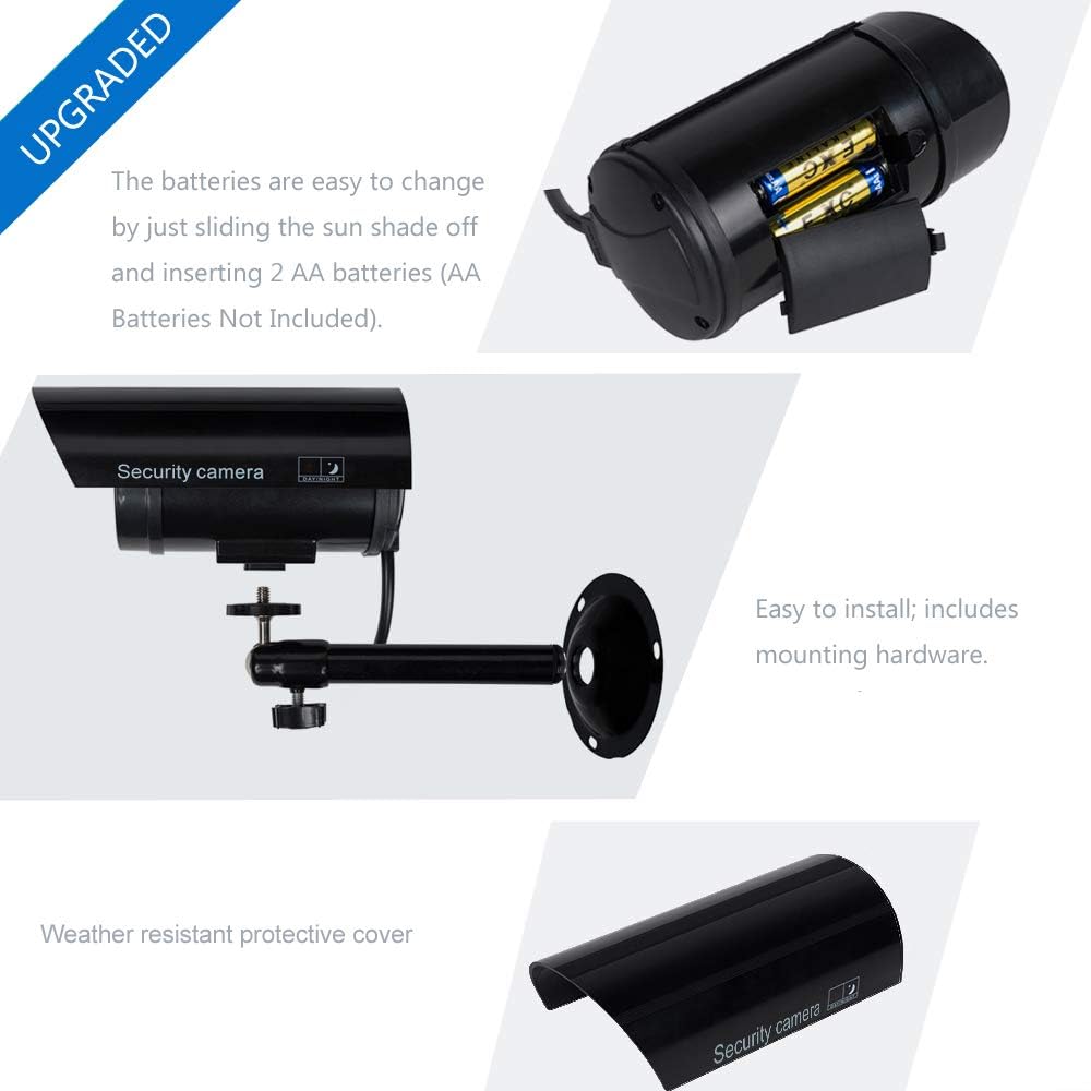WALI Bullet Dummy Fake Surveillance Security CCTV Dome Camera Indoor Outdoor with one LED Light, Warning Security Alert Sticker Decals (TC-B1), Black