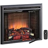 PuraFlame Klaus Electric Fireplace Insert with Fire Crackling Sound Glass Door and Mesh Screen, 750/1500W, Black, 26 Inches Wide, 23 3/16 Inches High, 26 W X 23 3/16 H X 7 51/64 D