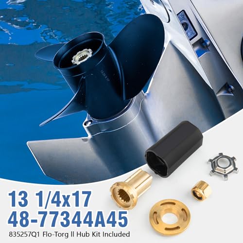 Image of 13 1 /4x17 Pitch 48-77344A45 Upgrade Aluminium Boat Propeller for Mercury Outboard Motors 60 75 90 100 115 Hp,15 Spline Tooth,Hub Kits Included,Rh,13.25 x 17p