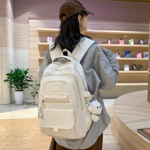 Backpack Lightweight Casual Travel Daypack Large Capacity Bag Nylon Rucksack for Women (Beige)4