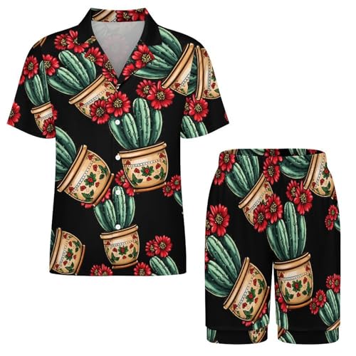 Cactus Plant Mens Pajamas Set Short Sleeve Sleepwear Summer Pjs Sets 2 Piece Loungewear Nightwear3