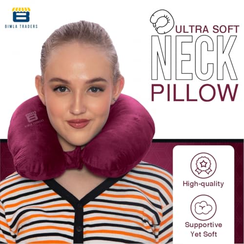 Image of CRAE Travel Neck Pillow for Men & Women | Soft Fibre Cushion for Flight, Car & Train | Soft Velvet Fabric with Attachable Snap Strap | Cervical Support for Neck Pain Relief.Pack of 1(Candy Pink)