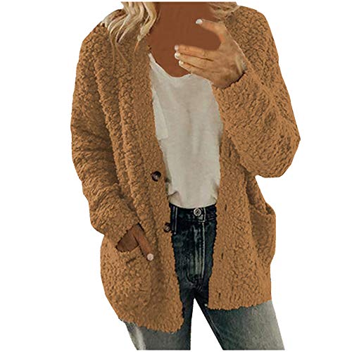 Nihewoo Women's Plush Sweater Outerwear Button Down Warm Outwear Faux Shearling Shaggy Cardigan Coat Jacket Coffee