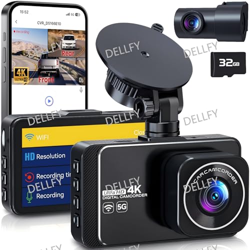 Dash Cam, 4K Ultra HD Front Camera+2K Rear Cameras, 5G WiFi - Fastest Download speeds app, Support...