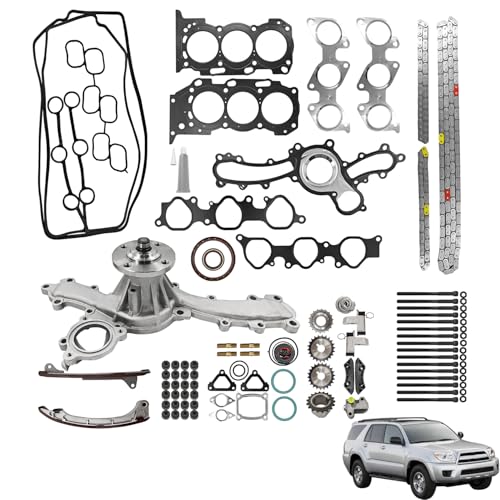 1GR-FE 4.0 Head Gasket Set with Timing Chain Kit & Water Pump Fit for Toyota Tacoma 4Runner Tundra FJ Cruiser 2003-2015 DOHC 1GRFE Replaces 1610009471 170-3940 13506-AD010