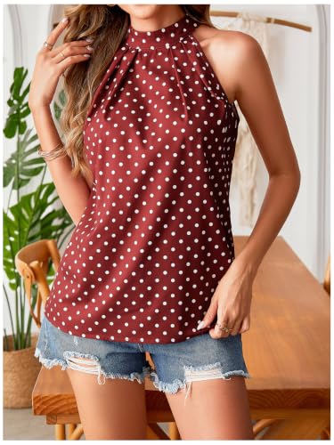 Image of RoseSeek Women's Tropical Paisley Halter Blouse Boho Shirt Vacation Tops