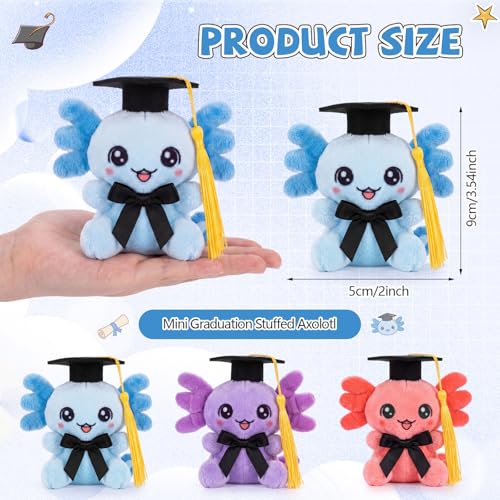 Gejoy 24 Pcs Graduation Mini Stuffed Animals Plush 2026 Graduation Party Favors Congrats Grad Small Animal Keychains with Cap Class of 2026 Stuffed Plush Toys for Classroom Rewards Grad Gifts(Axolotl) by Gejoy - Used condition - Image 3