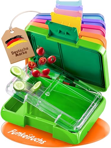 Funkelfuchs® – Pudełko śniadaniowe dla dzieci z przegródkami – 500 ml, zielone – pudełko na lunch w kształcie gwiazdki, małe – pudełko na przekąski, pudełko na przekąski, pudełko śniadaniowe, pudełko