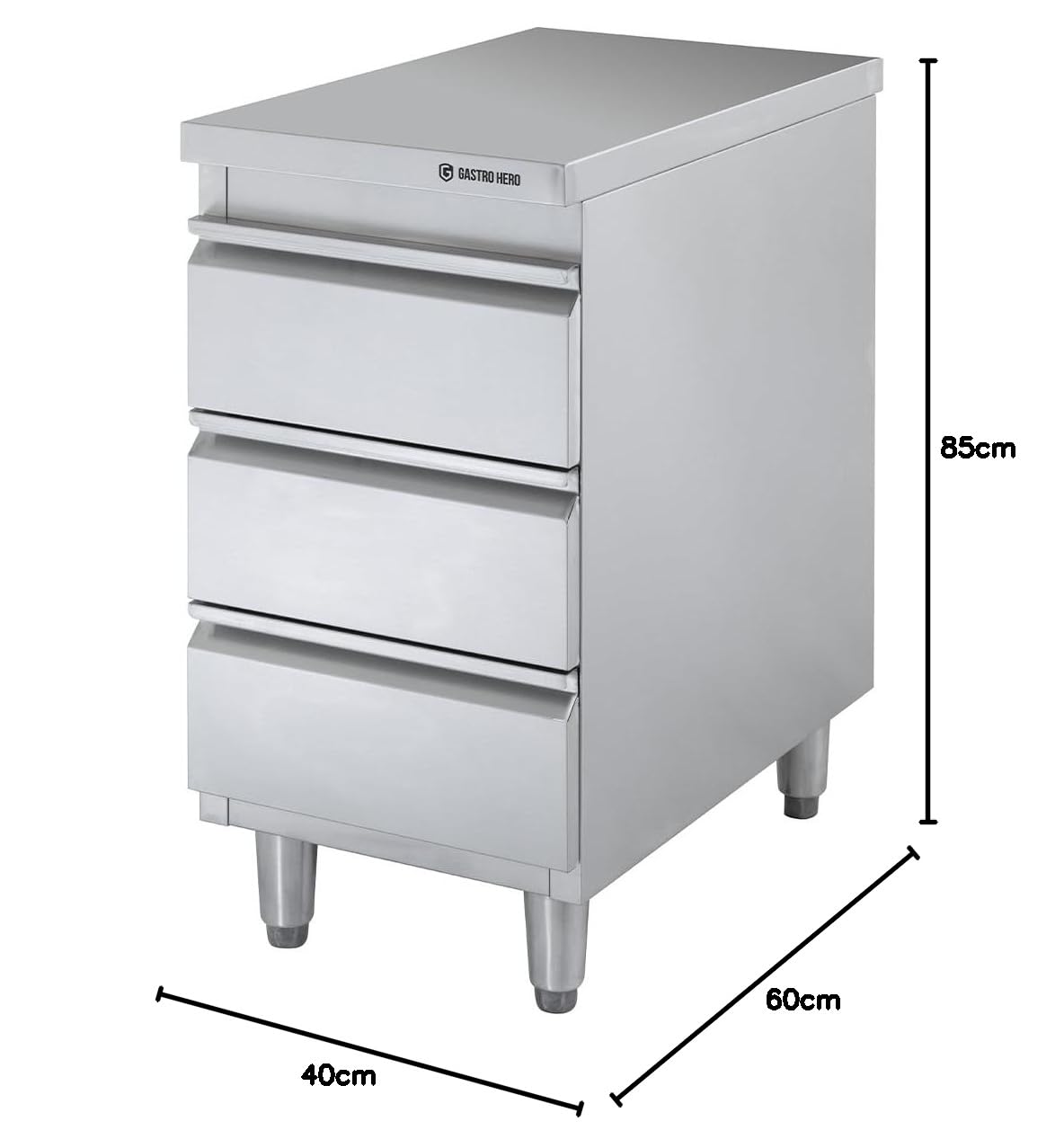 GastroHero Mobile basso con cassetti in INOX Basic, 3 unità 600 | CHR Forniture per il Restauro