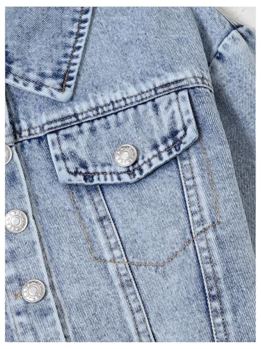 Girl's Y2k Ripped Denim Jacket Raw Hem Crop Jean Jacket Long Sleeve Button Down Denim Jean Coat Outerwear3