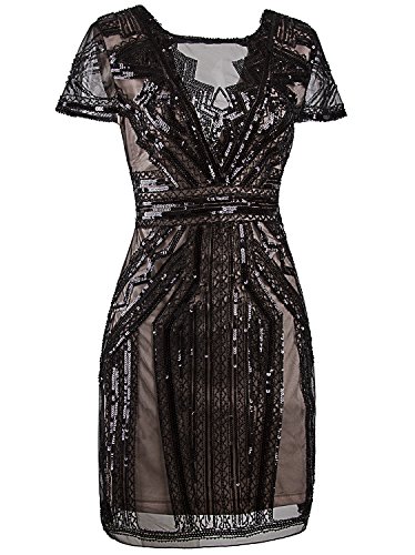 Image of Vijiv 1920s Short Prom Dresses V Neck Inspired Sequins Cocktail Flapper Dress