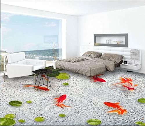 Dzwangzc Wall Mural Wallpaper 47 x 32 inch (Width x Height) 3D PVC Flooring Custom 3D Bathroom Flooring Goose Duckweed Lotus Leaf Soft Stone Water Fish Photo 3D Wall murals Wallpaper