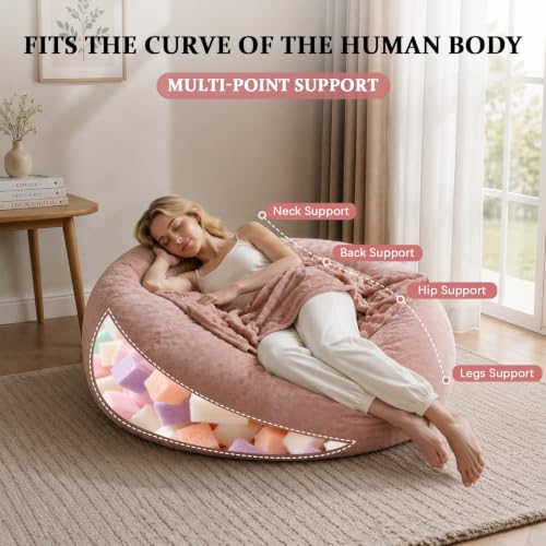 Image of 4FT,Bean Bag Chairs for Adults,Bean Bag with Filler Included,Memory Foam Chair,Soft Flannel Washable Cover, Ideal Reading Chair for Bedroom and Dormitory. (Pink, 4 Foot)