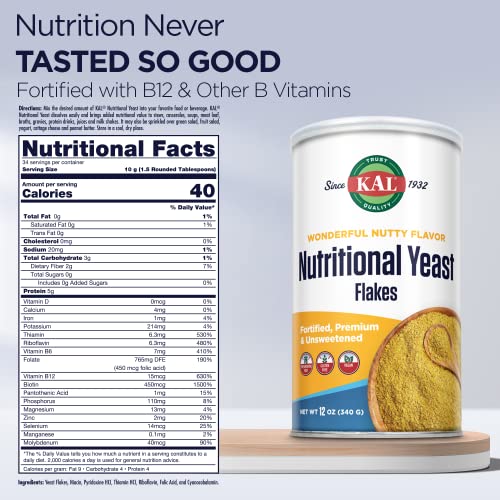 image for KAL Nutritional Yeast Flakes, Fortified with B12, Folic Acid & Other B