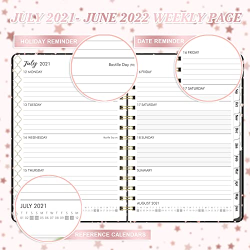 Dagboek 2021-2022-A5 weekplanner van juli 2021 tot juni 2022 met hardcover, pennenlus, rugtas, 21,5 x 15,5 x 1,5 cm - Image 3