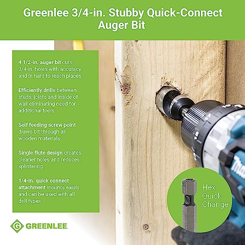 Greenlee 60A-3/4 Quick Change Wood Boring Stubby Auger Bit, 3/4" Hole Size #TOP1