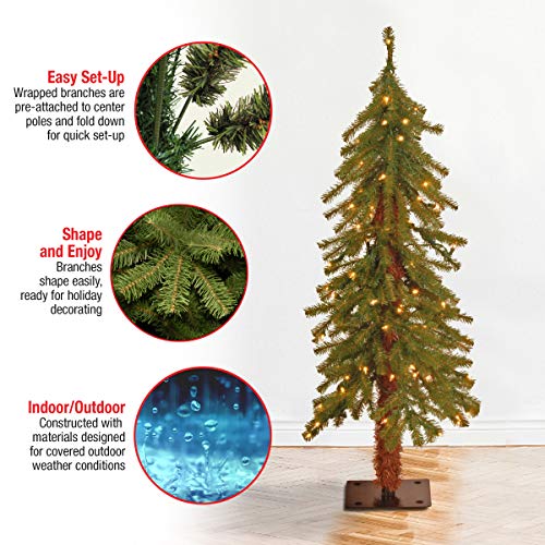 National Tree Company 3 ft Pre-Lit Hickory Cedar Mini Artificial Christmas Tree, 50 Clear Lights, 139 Tips, Metal Plate Base, Green