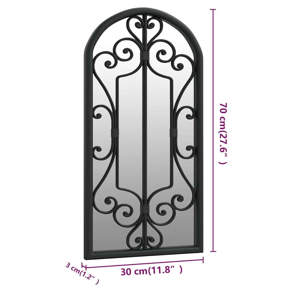Miroir de Jardin Noir en Fer 70x30 cm pour Utilisation extérieure décoration Murale reflet lumière agrandissement Espace Salon Chambre entrée