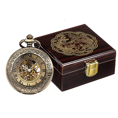 ManChDa Vintage Mechanical Pocket Watch for Men Women with Chain,