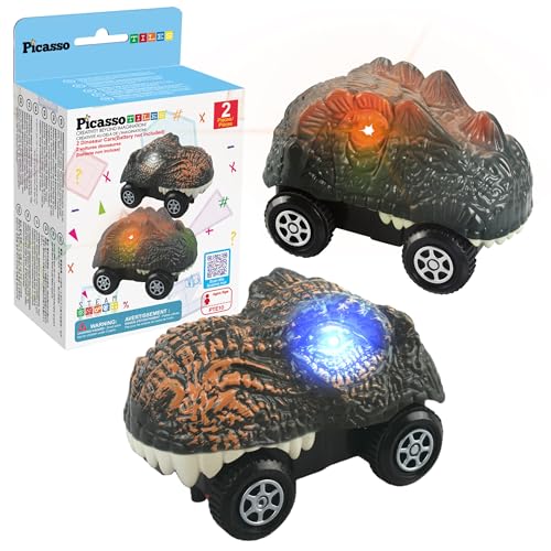 PicassoTiles 2 Piece Swift Highly Detailed Race Track Truck Dinosaur Cars Accessories in Bulk Package Compatible with STEM Magnetic Tile Race Track Building Kits for Kids Boys & Girls Ages 3+ PTE10