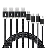 Micro USBケーブル【4本セット1M+2M+2M+3M】急速充電ケーブル 高速データ転送対応 マイクロusb Android microusb対応 ナイロン編み（ブラック）