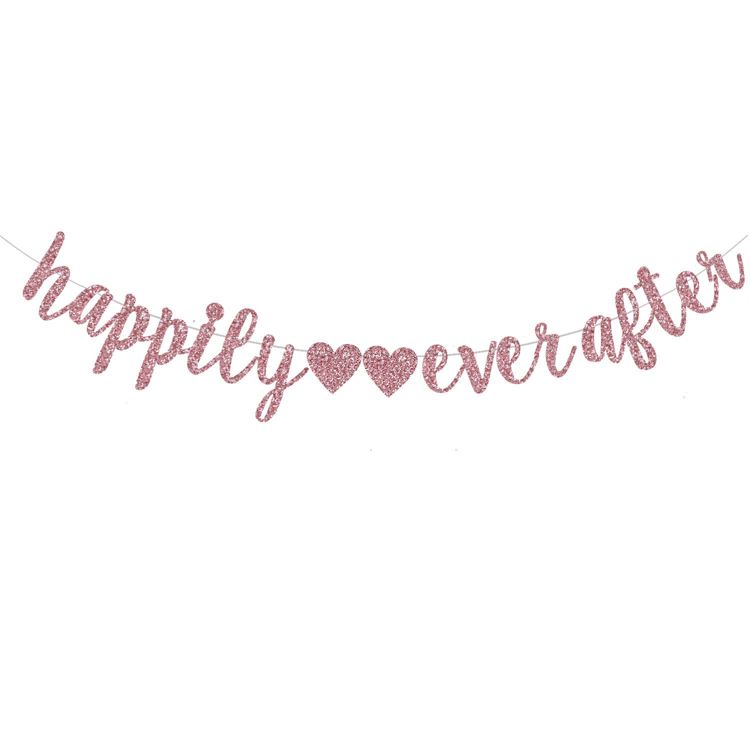 Happily Everly After Banner - Gold Glitter Letters On Twine, 4 Feet Long, For Parties & Celebrations