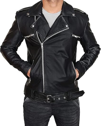 Men’s Biker Jeffrey Dean Negan Walking Dead Cosplay Slim Asymmetric Belted Motorcycle Leather Jacket2