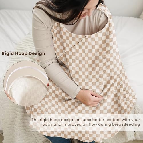 Image of Konssy Muslin Nursing Cover Up for Breastfeeding with Rigid Hoop | 100% Cotton Nursing Apron, Lightweight & Breathable, Carseat Canopy, Breast Feeding Covers for Women