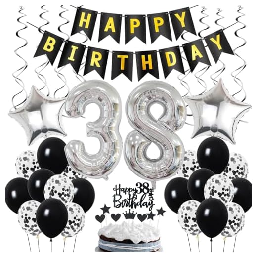 Decoración de 38 cumpleaños, Deco de cumpleaños 38 años hombres, Deco de 38 cumpleaños hombre, Deco de 38 globos negro y plata, Deco de fiesta de 38 cumpleaños con globos, Deco de 38 cumpleaños