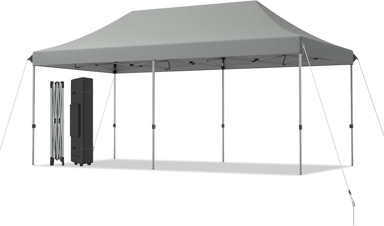 Tangkula 10x20 Ft Pop Up Canopy Tent, Easy Set-up Outdoor Commercial Instant Tent with Roller Bag, 3 Adjustable Heights, Portable Folding Canopy with 200 Square Feet of Shade (Grey)