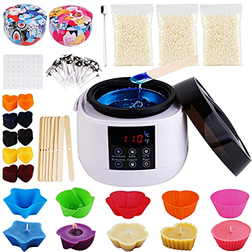 Candle Making Kit ,Beewax Making Supplies for Beginners 125 PCS Complete DIY Candle Making Kit with Auto Warmer Pouring Pot for DIY Scented Candle Gift Beauty Hair Removal