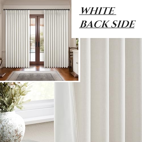 Image of Curtains 60 Inch Length Extra Wide Pinch Pleated Black Out 96 Inch Long for Living Room /Sliding Door, Farmhouse Linen Thick Boho Bedroom Heavy Insulated Large Window Drapes(60 inchWx96 inchL 2Panels,Birch)